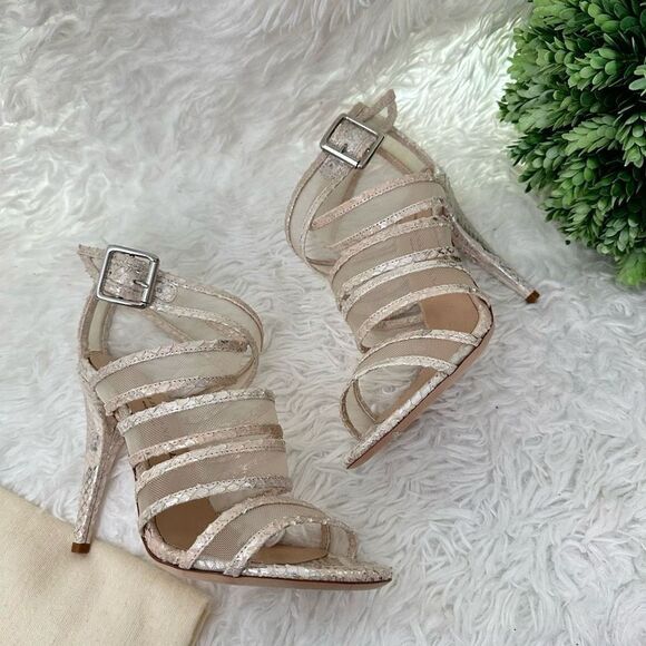 LOEFFLER RANDALL Paige Strappy‎ Python Metallic Leather Cage Sandals 5.5B NEW - Picture 2 of 9